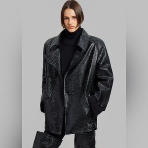 The Frankie Shop Black Jackie Croc-Effect Coat
